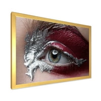 Дизайнарт 'затваряне на женско око с Червен грим' модерен арт принт в рамка