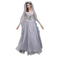Дамски плюс размер рокля модна солидна хелоуин костюм косплей призрак на булката рокля бяло 10