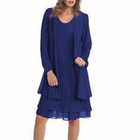 Bazyrey Midi рокли за жени Clearance Solid женски лъжичка шия небрежен дълъг ръкав свободни а-лайн рокли сини 3xl