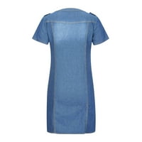 MIDI рокли за жени слънчева рокля v-образно деколте с къс ръкав отпечатан син XL