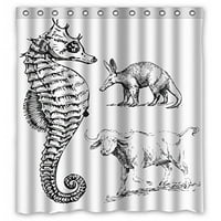 Greendecor Animal Hippocampus Clipart Sketch Водоустойчива завеса за душ завес с куки аксесоари за баня размер