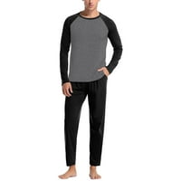 pxiakgy мъжки четири сезона мек домашен твърд цвят риза панталони пижама комплект домашна услуга два комплекта черно + m