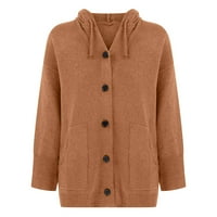 Зимни палта за жени Clearance Женски твърд цвят еднократно джобни качулки топъл плетен пуловер палто отгоре