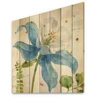 DesignArt 'Blue Columbine Wild Flower With Ferns' Cabin & Lodge Print на естествена бор