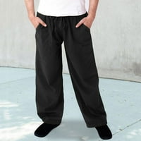 Мъжки панталони Просверие под $ JIOAKFA Мъжки лятна модерна теглене еластичен солиден цвят свободни ежедневни панталони черен