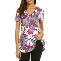Дамски върхове облечени ежедневни флорални щампа с къс ръкав плюс размери блузи риза от разточителни хенли, които да носите с