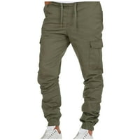 Дълги панталони за мъже Мъжки ежедневни фитнес бодибилдинг джоб джобни цветове дължина спортни панталони Зелени L, AC7133