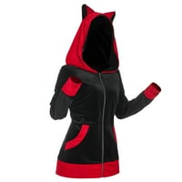 Symoid Womens Fau Fur Coats & Jackets- Университет с дълъг ръкав Косплей котка ухо Fau Furs Поставете цип на качулка суичър черен