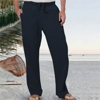 Wozhidaoke ленени панталони Работни панталони за мъже Мъжки модни ежедневни опитайте дишащо памучно бельо джобни еластични панталони