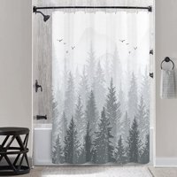 Сив душ завеса планина гора природа дърво тъкан душ завеси за баня сиво модерно растение душ завеса водна репелентна машина миеща