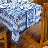 Синьо -бял индийски ръчен блок отпечатан плат от маса с граничен дизайн навсякъде около капака на масата и спално бельо сватбен