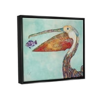 Ступел Индъстрис изгубената вечеря риба Пеликан и шарени пера струя черно рамка плаващо платно стена изкуство, 24х30