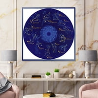 Дизайнарт 'зодиакални знаци и Зодиак със съзвездия' модерна рамка платно стена арт принт