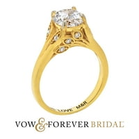 Обет и завинаги персонализирани булчински 14к злато над стерлинги сребро брилянтен бял топаз с лист подробно гравиран сватбен пръстен