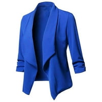Женски палта модни ежедневни солидни отворени предни жилищни палто с дълъг ръкав с релаксирано-фи синьо