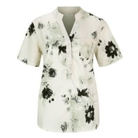 Ризи за жени графичен печат лесна риза с къс ръкав плюс размер топ блуза джобни блузи тениски