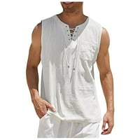Мъжки ежедневни разхлабени памучни ленени ризи Цветна риза блуза без ръкави плажни ризи върхове
