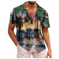 Apepal Men Printed V-образно деколте ежедневни хавайски ризи с къс ръкав плаж ежедневни ризи за мъже, жълти, m