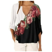 iopqo ризи с дълъг ръкав за жени жени ежедневни върхове риза дами v врата флорална щампа разхлабена тениска блуза тийп ризи за