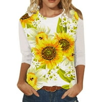 Дамска мода O-Neck Casual Three Quarter Sunflower Print Tops Тениска блуза Hot8SL4488748