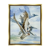 Ступел индустрии Пеликани високо птичи полет Трио Живопис металик злато плаваща рамка платно печат стена изкуство, дизайн от Пол