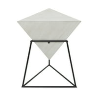 Декмод 20 24 бяла дървена обърната пирамидална геометрична акцентна маса с черна метална стойка, 1 парче