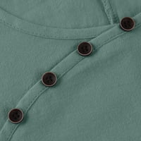 Ризи за жени ежедневни къси ръкави от печат с бутон с памучно бельо на огромни летни върхове Зелени m