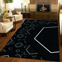 Черно -бял шестоъгълник геометричен килим, модерен минималистичен килим на открито закрит килим за миене, арт под мат на закрито