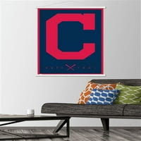 Бейзболен отбор Кливланд - лого плакат за стена с дървена магнитна рамка, 22.375 34