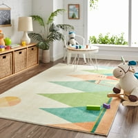 Дом Мохок призматичен Югозападен Типи мулти съвременна тема Детски прецизно отпечатан килим, 8 'х10', крем & Тийл