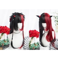 Уникални изгодни човешки перуки за жени къдрава перука с перука шапка дълга коса 24 Черно червено